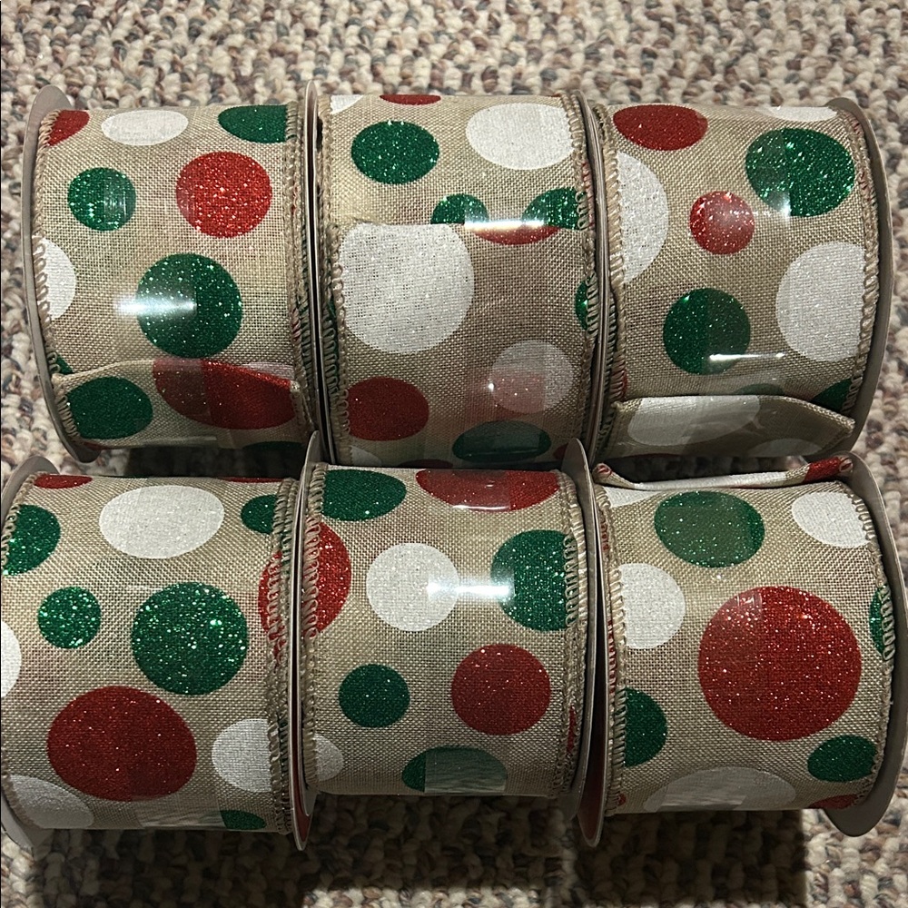 Ribbon Festive Polka Dot wired ribbon Set - Picture 3 of 3